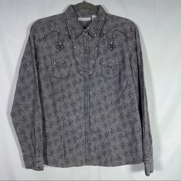 Adiktd Patterned Corduroy Western Shirt, Black Snaps, Size Large. Excellent cond - Picture 1 of 7